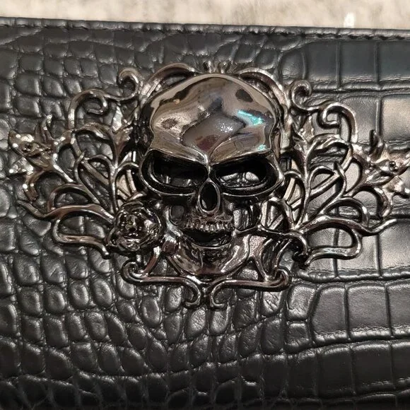 Black faux leather skull wallet - Picture 3 of 5